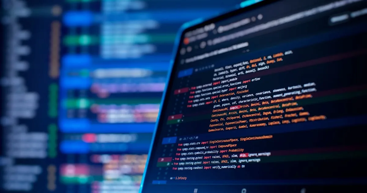 Coding script text on screen.