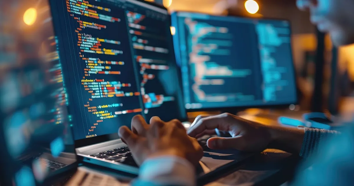 Man coding on his laptop using generative ai to help solve a problem