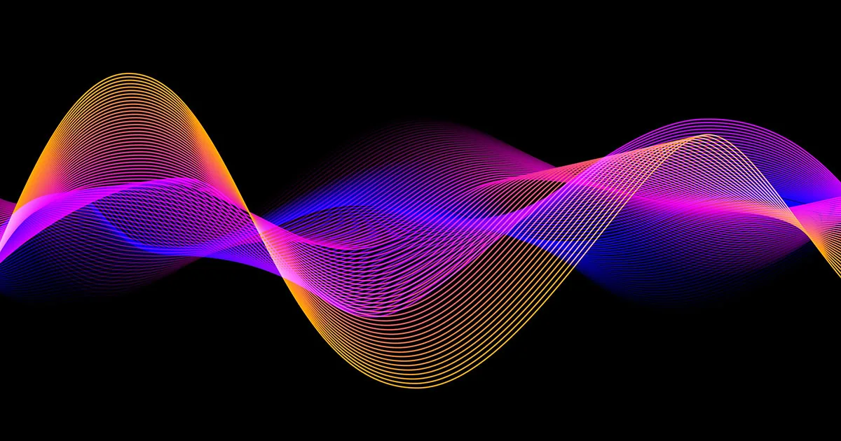 Colorful abstract sound waves on a black background, representing neural networks used in speech recognition and audio signal processing.