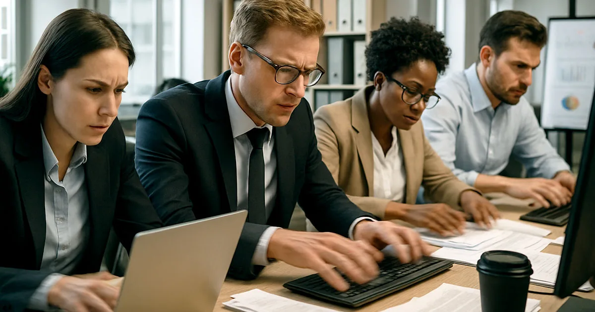 Business team collaborating on ai automation business strategies in modern office meeting room